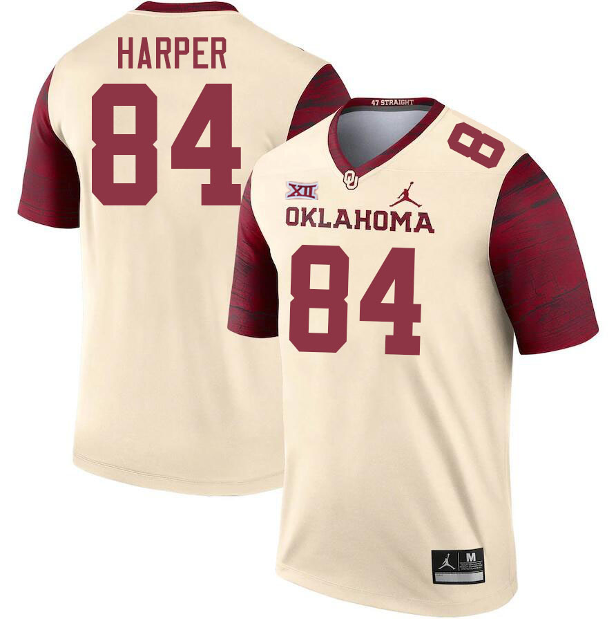 Oklahoma Sooners #84 Brandon Harper College Football Jerseys Stitched Sale-Cream
